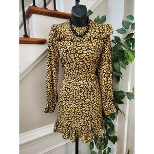 Who What Wear Women's Leopard Print Ruffled Long Sleeve Knee Length Dress Small